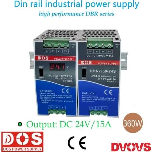24V/15A/360W Din Rail Digital Display Power Supply Industrial AC-DC Regulated Constant Voltage Stabilized Source Auto Fan