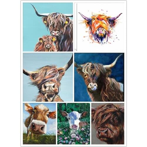 DIY 5D Diamond Painting Highland Cow Full Round Drill Animal Mosaic Diamond Embroidery Cross Stitch Kits Rhinestones Home Decor