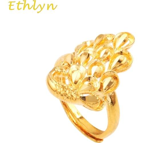 Ethlyn Unique romantic peacock ring women Engagement wedding ring Gold Color female ring adjustable R37