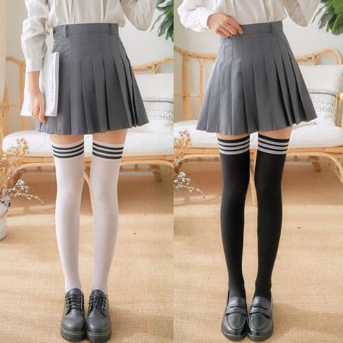 Women Black White Lolita Striped Socks Sexy Thigh High Socks Nylon Long Stockings Over Knee Socks Cute Girls Gift