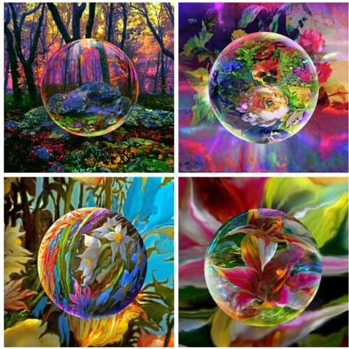 Huacan Full Square Diamond Painting Flower Abstract Mosaic Water Droplets Fantasy Scenery Home Decor Rhinestone Pictures