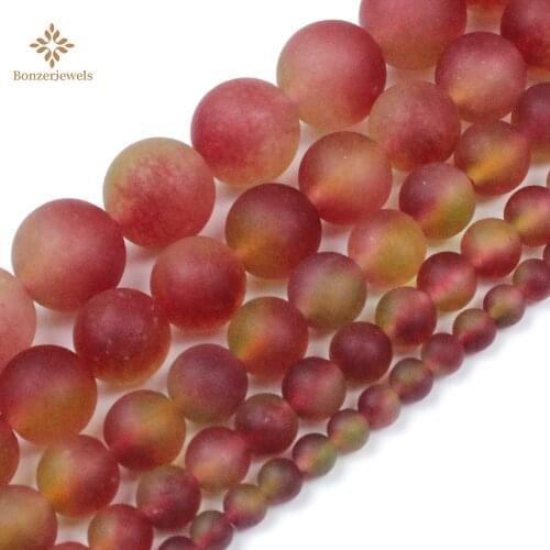 Stone Natural Chalcedony Matte Frosted Red Watermelon jades Beads For Jewelry Making Diy Charm Necklace Bracelet 4-12mm 15inch