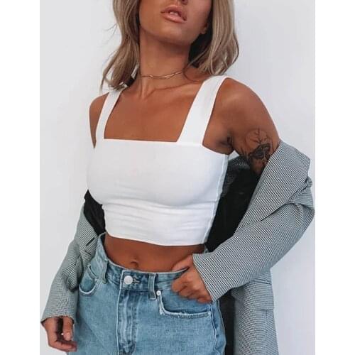 Square Neck Sleeveless Summer Y2K Crop Top White Women Black Casual Basic T Shirt Off Shoulder Cami Sexy Backless Tank Top