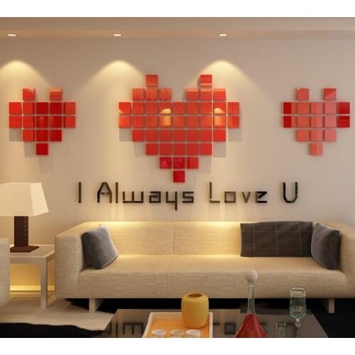 Love Mosaic 3D acrylic wall stickers Wedding room DIY Wall Stickers Bedroom living room decoration I always love U