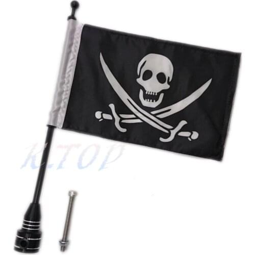 Motorcycles Black CNC Rear Side Mount Luggage Rack Flag Pole Pirate For Harley