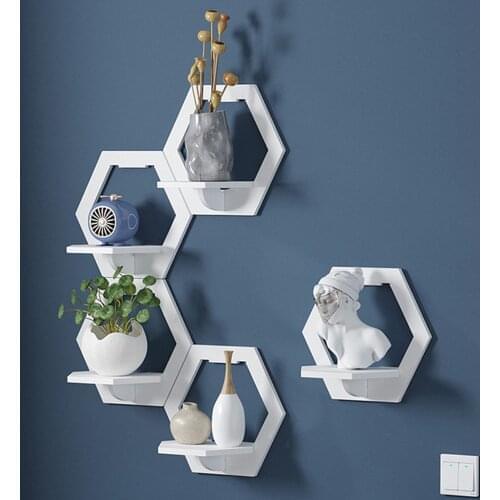 Wall shelf free punching wall-mounted TV background wall hanger bedroom balcony bedside wall creative flower pot stand
