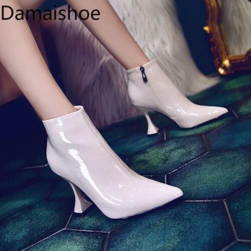 Sexy Pointed Patent Leather High Heel Boots Womens 2021 All-Matching High Heels Autumn and Winter Stiletto Velvet Skinny Boots