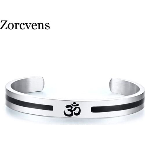 Modyle Casual AUM OM Bangle For Men Women Simple Stainless Steel Open Cuff Bracelets Yoga Religious Lucky Peace Indian Jewelry