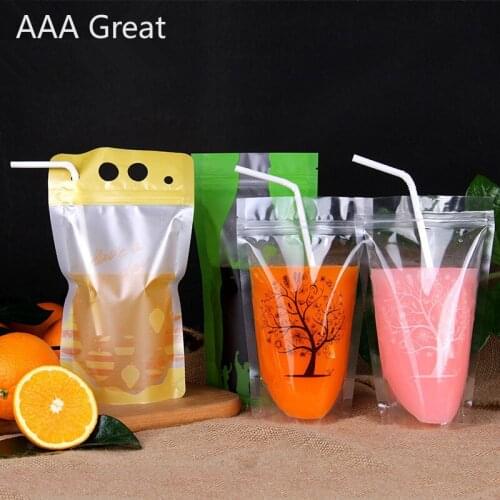 50Pcs/Lot Milk Tea Self Supporting Ziplock Bags Beverage Bag Food Packaging Juice Stand Up Zip Lock Pouches Clear Plastic Bags
