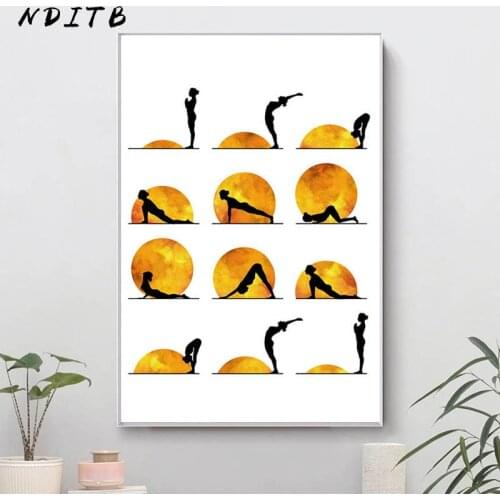 Yoga Chart Sun Sport Poster Abstract Wall Art Canvas Print Bodybuilding Painting Modern Decorative Picture Gym Room Decoration