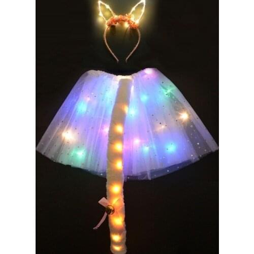 Cute LED Color Luminous Light Cat Rabbit Fox Animal Costume Headband Skirt Halloween Party Fancy Dress Decoration Adult Children