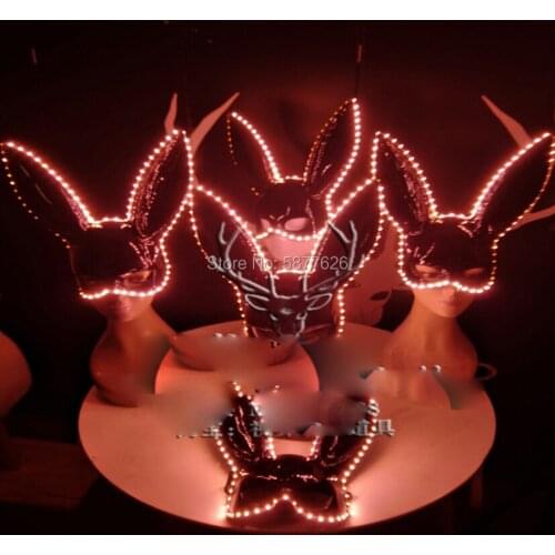 Lumious bunny mask led light up Nightclub gogo show glowing led rabbit masks cosplay party mask