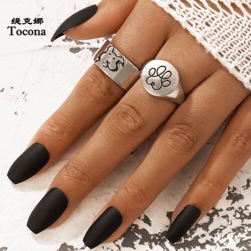 Tocona 2pcs/set Dog Footprint Cute Ring Sets for Women Men Silver Color Alloy Metal Wedding Matching Couple Rings Jewelry 19682