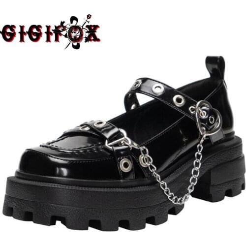 Great Quality Brand Patent Leather Chunky Heels Platform Gothic Lolita Cosplay Cool Black Comfy Walking Shoes Women Footwear