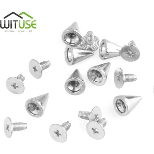 20 50 100pcs Spikes Cone Studs Metal 10mm Spots Rivet Cone Screw Studs Leathercraft DIY Craft Rock Clothes Handcraft Accessories