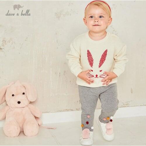 DB15993 dave bella autumn cute baby girls cartoon rabbit knitted sweater kids fashion toddler boutique tops