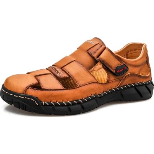 Y18 Mens Summer Shoes Mens Genuine Leather Sandals Men Outdoor Casual Lightweight Sandal Fashion Men Slipper Size 38-48