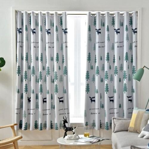 Nordic Style Curtains Fabric Backout Shading Curtain For Bedroom Living Room Green Phoenix Leaf Window Screen Sheer Tulle Drapes