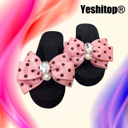 2019 Designer Flip flops Handmade Women Summer Sandals for girls with Polka Dot Bowtie for casual beach Slippers
