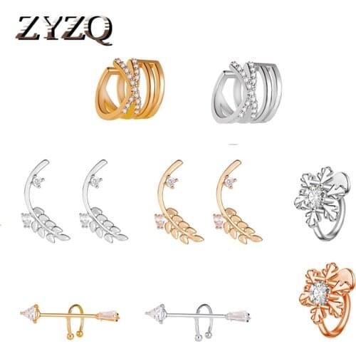 ZYZQ Fashion Heart-Shaped Earrings For Women Gold Color Leaf Without Piercing Fake Cartilage Ear Clip Earrings Accessories Gift