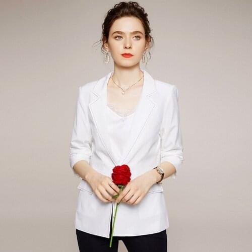 High Quality Blazers Women Suit 100% Silk Fabric Simple Design Three-quarter Sleeve Single Button 2 Colors Suit New Fashion