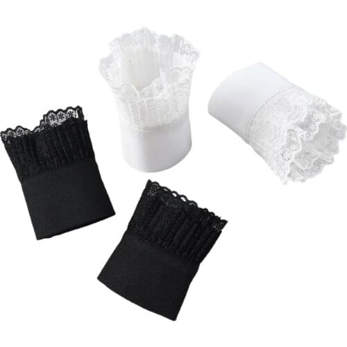 Women Sunshade Detachable Wrist Horn Cuffs Double Layer Pleated Ruffled Floral Lace False Fake Sleeves Sweater Decorative Clothi