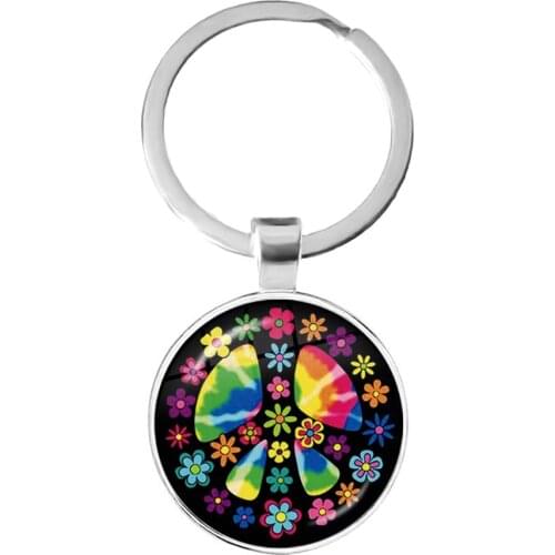 Peace Sign Keychains Love Bus Surf Van Beach Summer Hippie Peace Car Keyrings Retro Vintage Flower Power Hippi Jewelry Seventies