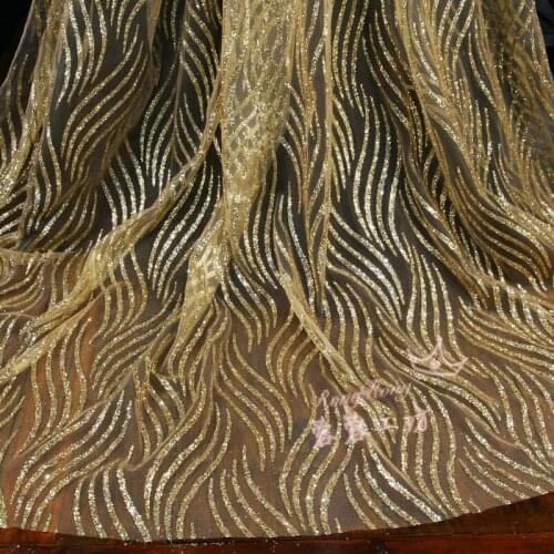 1Y/lot Gold Striped Sequined Mesh Sewing Fabric For Wedding Dress DIY Handmade Material