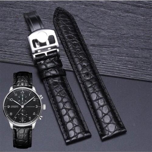 2021 Hand-Sewn Alligator Strap Black Brown Soft Crocodile Leather Watchband with Folding Clasp For I-W-C Pilots/Portofino/Mark