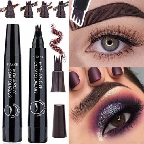 3D Microblading Eye Brow Tattoo Pen 4 Colors 4 Fork Tips Fine Sketch Ink Liquid Eyebrow Pencil Waterproof Tint Eyes Makeup