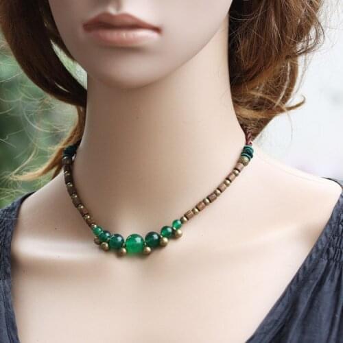 4 COLORS Original Design chalcedony necklace ethnic choker necklace,wood tube Chinses jewelry,vintage bohemian necklace