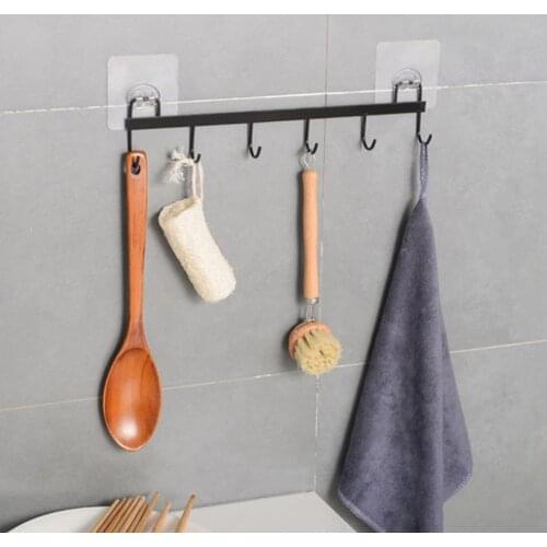 6 Hooks Iron Kitchen Storage Rack Hanging Hook Shelf Dish Hanger Shelf Bathroom Organizer Holder Nail-free