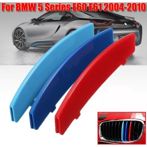 Car 3D M Styling Front Grille Trim Strip Cover Bumper Stripes Cover Stickers For BMW 5 Series E60 E61 2004-2010 Grille Sport