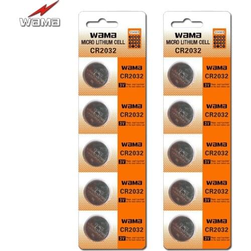 10pcs/lot Wama CR2032 3V Button Cell Coin Batteries BR2032 DL2032 2032 Lithium Watch Car Remote Battery