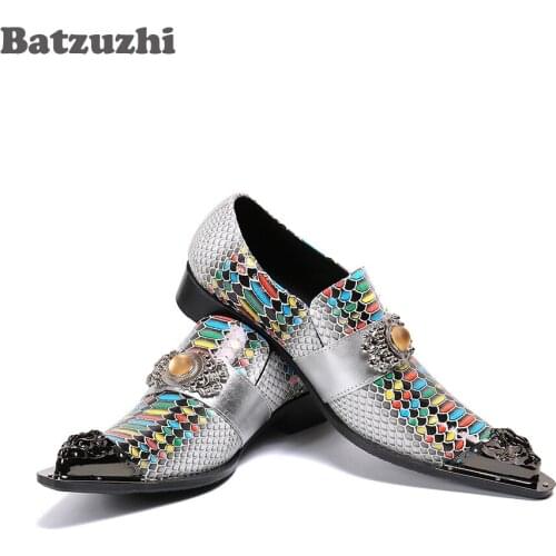 Batzuzhi Formal Mens Leather Shoes Fashion Metal Toe Color Genuine Leather Dress Shoes for Men Party and Wedding, Sizes EU38-46