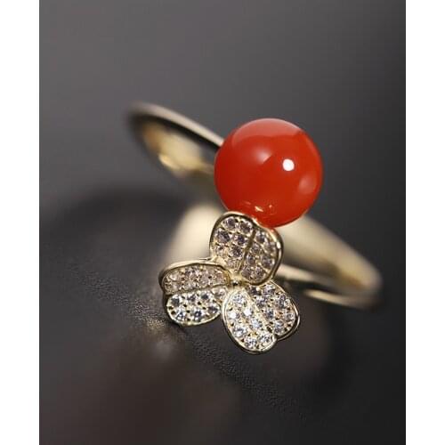 DAIMI South Red Agate Ring Natural Gemstones 925 Sterling Silver Open Ring For Girlfriend Fine Jewelry