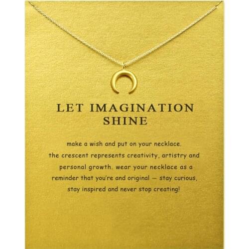 MOONXUAN Gold Alloy Crescent Moon Charm Chain Choker Pendant Necklace For Women Jewelry Cardboard