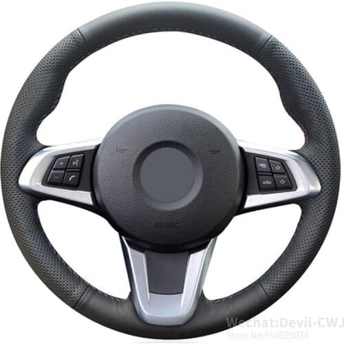 DIY Car Steering Wheel Cover for BMW Z4 2014 2013 2012 2011 2010 2009 Hand-stitched Black Soft Alcantara Premium Faux Leather