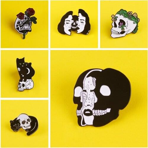 Punk Skulls Badges for Backpack Black Cat Skull Badges Metal for Clothes Enamel Pins Badge Brooch Clothes Lapel Pin Jewelry Gift