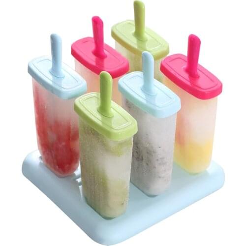 6 Cell Frozen Ice Cream Pop Mold Popsicle Maker Lolly Mould Tray Pan Kitchen Ice Cream Pop Molds Ice Lolly Makers with Base