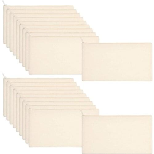 40 Pcs Canvas Pencil Pouch Zipper Makeup Bags Blank Craft DIY Bags Multipurpose Toiletry Stationary Storage Bags