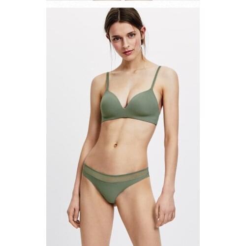 Honviey New O Home Basic Thin Cotton bodys para mujer seamless Underwear Glossy Bra No Steel Ring Comfortable Gathering Bra Set