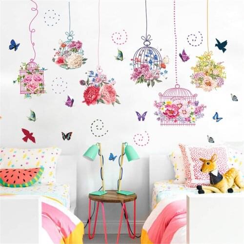 KAKUDER Color flower warm birdcage wall stickers Removable Wall Decal Family Mural Art Home Decor Sticker adesivo de parede 2021