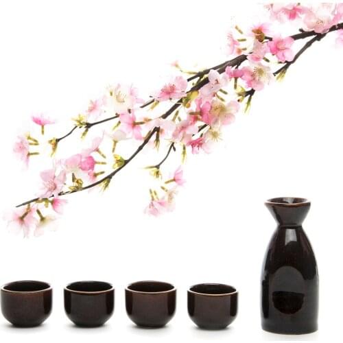 Chinese Ceramics Pottery Sake Pot +4 Sake Cups Handmade Wine Set Handpainted Ceramics Chinese Tea Pot Set Porcelain Sake Cup Set