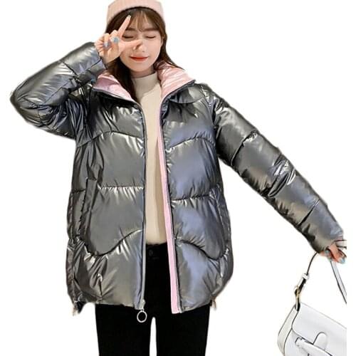 Womens Winter Coats Fashion Glossy Parkas Winter Jacket Women Shiny Padded Cotton Coat Female Plus Size Short Down Cotton Jacket