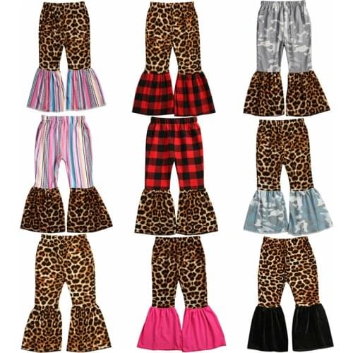 Fashion 9 Colors Infant Kids Baby Girl Pants Clothes Leopard Patchwork Flares Leggings Pants Trousers Outfit 1-6Y