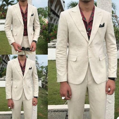 Summer Wedding Men Tuxedos Custom Made Peaked Lapel Double Breasted Pocket Suits Formal Gentlemen Party Prom 2 Pieces Set