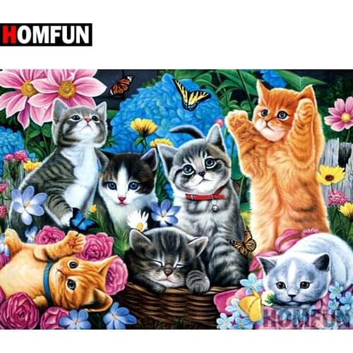 HOMFUN Full Square/Round Drill 5D DIY Diamond Painting "Cat" Embroidery Cross Stitch 5D Home Decor A01774
