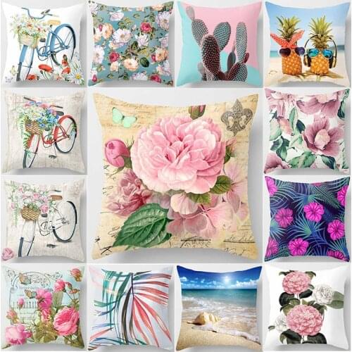 Beauty tropical plants bikes butterfly and flowers pattern pillow case short plush square thick pillow cover size 45cm by 45cm