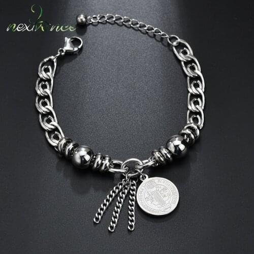 Nextvance Silver Color Jesus Pendant Bracelets Beads Tassel Saint Amulet Bracelet For Men Boy Birthday Gift Punk Jewelry